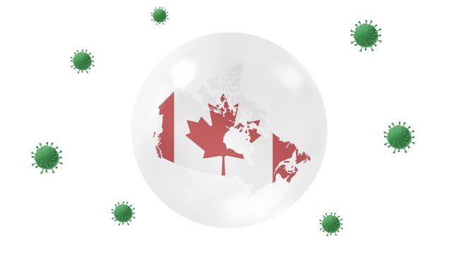 Canada  Map Inside Crystal Ball  Protect From Corona Virus,stay At  Home,work For Home, Overcome Virus Outbreak,virus Protection Concept,on White Background, Isolate