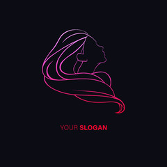 Vector illustration of beautiful woman with long hair gradient minimalist line style logo design