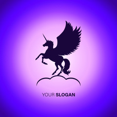 Vector illustration of silhouette unicorn with colorful gradient abstract background for logo design ideas