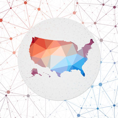 Abstract vector map of USA. Technology in the country geometric style poster. Polygonal USA map on 3d triangular mesh backgound. EPS10 Vector.