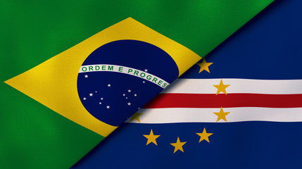 The flags of Brazil and Cape Verde. News, reportage, business background. 3d illustration