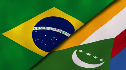 The flags of Brazil and Comoros. News, reportage, business background. 3d illustration