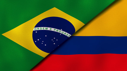 The flags of Brazil and Colombia. News, reportage, business background. 3d illustration