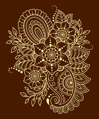 Mehndi flower pattern for Henna drawing and tattoo. Decoration in ethnic oriental, Indian style. Doodle ornament. Outline hand draw vector illustration.