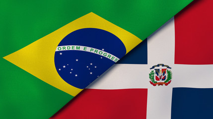 Fototapeta premium The flags of Brazil and Dominican Republic. News, reportage, business background. 3d illustration