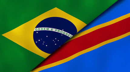 The flags of Brazil and DR Congo. News, reportage, business background. 3d illustration