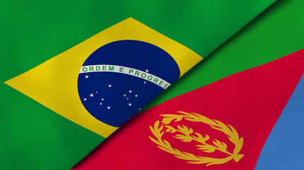 The flags of Brazil and Eritrea. News, reportage, business background. 3d illustration