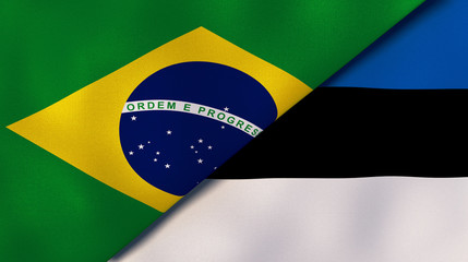 The flags of Brazil and Estonia. News, reportage, business background. 3d illustration