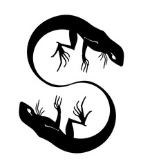 Silhouette of a lizard  as letter 