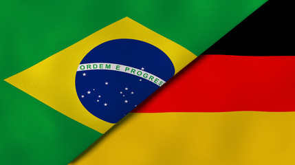 The flags of Brazil and Germany. News, reportage, business background. 3d illustration