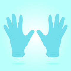 Hand gloves blue color for doctor or nurse. Rubber blue gloves protection against viruses and diseases.