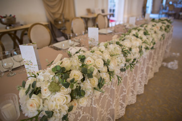 Beautiful wedding decoration in restaurant
