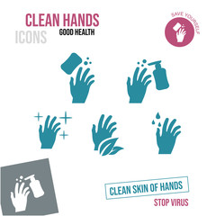 Set of hands icons on the theme of cleanliness