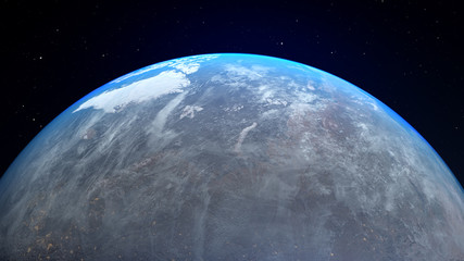 Beautiful realistic sunrise of planet earth from space. Globe rotating 3D animation. 4k 3D Render. Images from NASA
