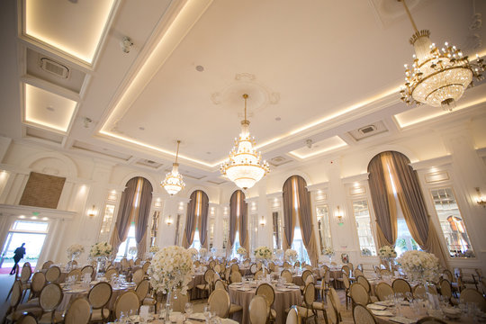 Beautiful wedding decoration in restaurant