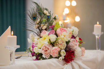 Beautiful flower decoration for special event in restaurant