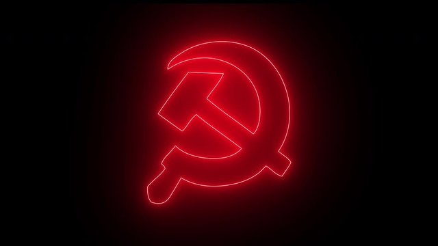 4k stock: Burning flame Communist Soviet Union. Hammer and sickle symbol. Royalty high-quality free the best stock video footage of Soviet Union Communist Party burning fire on black background