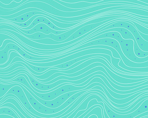 Wave lines pattern. Thin white wavy lines and decorative dot spots on blue background. Abstract vector texture for graphic design