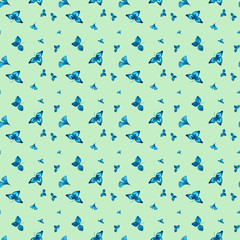 Blue indigo floral pattern watercolour painted leaves tropic background.