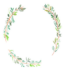 Fototapeta na wymiar Open Leaf wreath painted in Watercolor