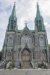 Fototapeta na wymiar Saint-Edouard Church (1895) - Roman Catholic church in Montreal, Quebec, Canada. Saint-Edouard Church dedicated to Edward the Confessor - King of England from 1047 until 1066.
