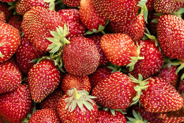 top view of background with red fresh strawberries