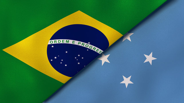 The flags of Brazil and Micronesia. News, reportage, business background. 3d illustration
