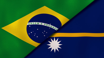 The flags of Brazil and Nauru. News, reportage, business background. 3d illustration