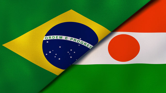 The flags of Brazil and Niger. News, reportage, business background. 3d illustration