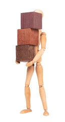 Wooden mannequin carrying wooden hardwood blocks