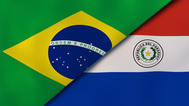 The flags of Brazil and Paraguay. News, reportage, business background. 3d illustration