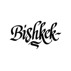 Capital Bishkek typography word hand written modern calligraphy text lettering. Can be used for a logo, branding or sticker