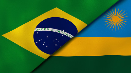 The flags of Brazil and Rwanda. News, reportage, business background. 3d illustration