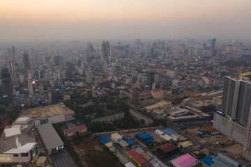Fototapeta na wymiar Phnompenh capital of Cambodia on the sunset with beautiful landscape by drone