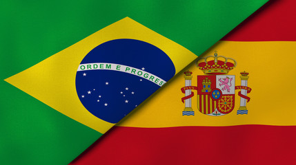 The flags of Brazil and Spain. News, reportage, business background. 3d illustration