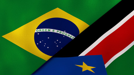 The flags of Brazil and South Sudan. News, reportage, business background. 3d illustration