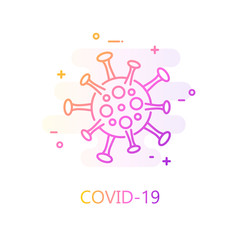 Coronavirus molecule in color line style. Vector gradient icon with text COVID-19.