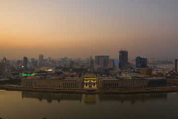 Phnompenh capital of Cambodia on the sunset with beautiful landscape by drone