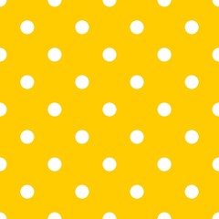 Seamless vector pattern with white polka dots on a sunny yellow background. For cards, invitations, wedding or baby shower albums, backgrounds, arts and scrapbooks