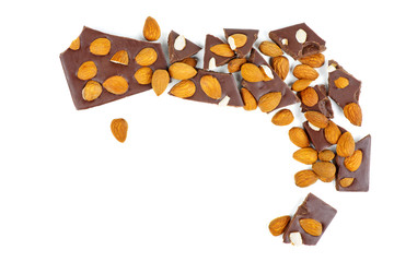 Homemade dark chocolate with nuts isolated on white background