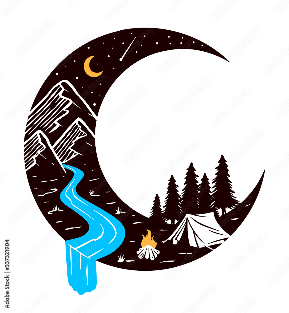 Wall mural camping at night illustration