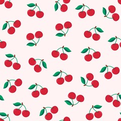 Seamless red cherry pattern design, flat cherry pattern template vector