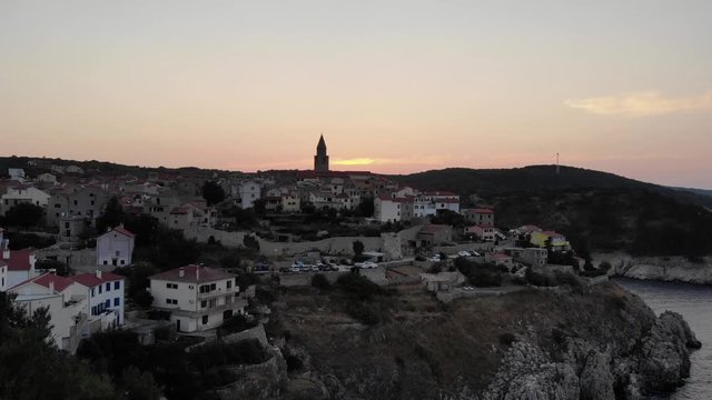 Croation old town in Vrbnik at sunset 