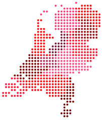 Fototapeta na wymiar Vector circles pixel map of Netherlands administrative regions and areas in red color