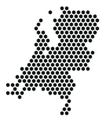 Vector hexagon pixel map of Netherlands white