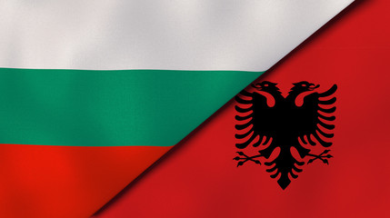 The flags of Bulgaria and Albania. News, reportage, business background. 3d illustration