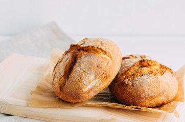 Close up of fresh homemade bread. Slow natural fermentation is a useful alternative to yeast dough.