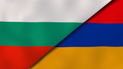 The flags of Bulgaria and Armenia. News, reportage, business background. 3d illustration