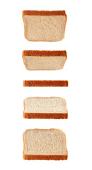 Slices of toast flying isolated on white
