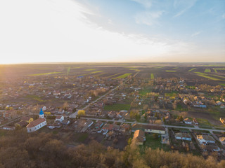 A settlement in the plain. Hajdučica, Serbia. Aerial photography.